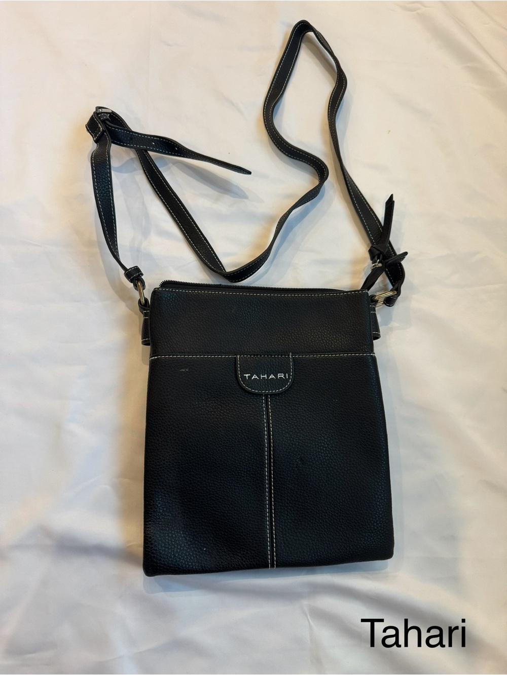 Tahari Black Crossbody with White Contrast Stitching
